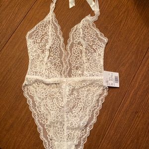 David's Bridal White Lace Bodysuit